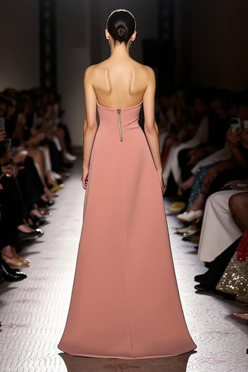 Strapless A Line Pink Evening Dress With Slit
